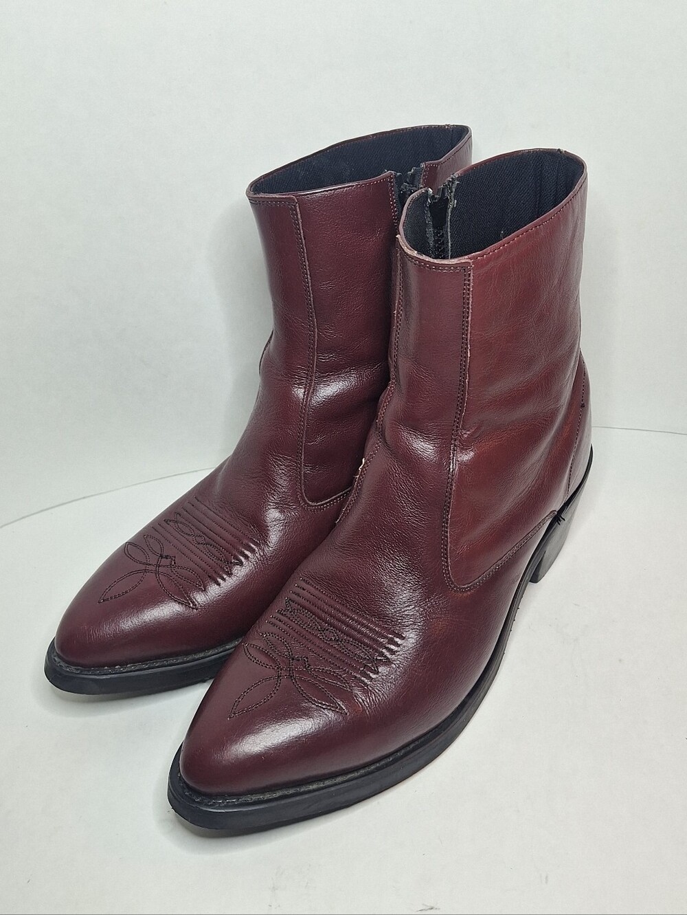 Old West Red Leather Western Ankle Boots Embroidered Mens Size 9 EE Double Wide